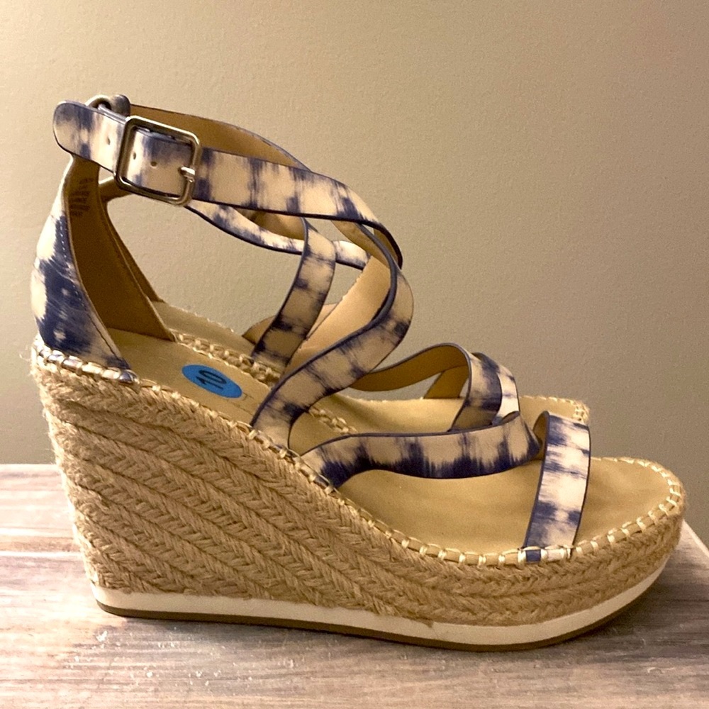 New Blue and White Espadrille Wedge Sandals